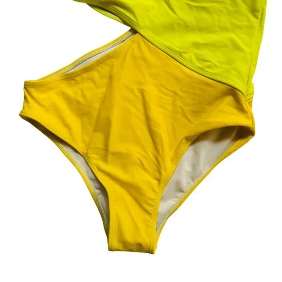 Yellow One Shoulder Cheeky One-Piece Swimsuit With Side Cut-Out Design - Picture 4 of 7